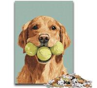 Puzzle per adulti 1000 pezzi Golden Retriever che gioca a tennis Difficile da completare ma divertente e umoristico Regalo di compleanno, regali, arte murale 50x75cm