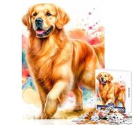 Puzzle per adulti 1000 pezzi Golden Retriever Ritratto ad acquerello Decorazione per la casa Giocattoli Opera d'arte Regalo Gioco impossibile Ogni pezzo è unico - Dimensioni 38x52cm