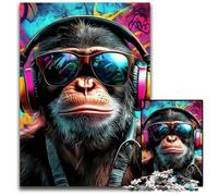 Puzzle per adulti 1000 pezzi Gorilla con cuffie Puzzle in legno Giochi divertenti, ideale come regalo per tutta la famiglia per età 14 50X75CM
