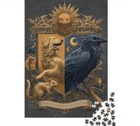 Puzzle Per Adulti 1000 Pezzi Harmonious Crest Sun, Moon, Raven, Squirrel Puzzle Per Adolescenti Giocattoli Antistress Sfida Difficile Regali Unici Per Compleanno 52x38cm/1000pcs