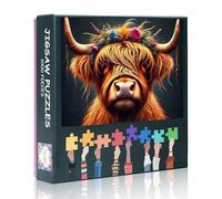 Puzzle per adulti 1000 pezzi Highland Cattle Wear Ghirlande, Jigsaw Puzzles 1000 pezzi tema animali, puzzle impegnativi per donne decorazione domestica regalo misura 19,7 x 27,5 pollici