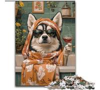 Puzzle per adulti, 1000 pezzi, Husky in bagno, puzzle da 1000 pezzi, gioco di attività per famiglie per adolescenti, rompicapo fai da te per la casa (dimensioni 26x38cm)