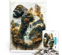 Puzzle per adulti 1000 pezzi Il regno verdeggiante del gorilla Fatto di carta，per e da 14 anni in su Decorazione della casa Gioco Giocattoli Regali di compleanno。misurare：26x38cm