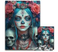 Puzzle per adulti, 1000 pezzi in legno con ragazza teschio in stile messicano, rompicapo, regali di compleanno e idee regalo uniche per bambini dai 14 anni in su, 50x75cm