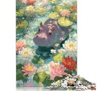 Puzzle per adulti 1000 pezzi Ippopotamo in uno stagno di ninfee Puzzle per adulti Gioco educativo Sfida Giocattolo 38x26 cm/1000 pezzi