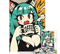 Puzzle per adulti,1000 pezzi,kawaii,anime,gatto,ragazza,caffè,giocattolo,decorazione da parete,opera d'arte,regalo,gioco educativo con poster abbinato e quiz,dimensioni del foglio 50x75cm