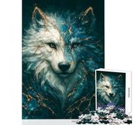Puzzle per adulti 1000 pezzi Kintsugi Wolf Spirit in blu e oro giocattoli antistress opere d'arte regali giochi divertenti con pezzi completamente interconnessi di forma casuale dimensioni 38x52cm