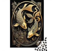Puzzle per adulti 1000 pezzi Koi Fish Golden Art Deco Puzzle in legno per adulti Gioco educativo Sfida Giocattolo 1000 pezzi (75x50 cm)