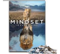 Puzzle per adulti 1000 pezzi "La mentalità è tutto" Leone in legno perfetto per decorare casa o ufficio ideale regalo di Natale 50x75cm decorazione artistica fai da te perfetto regalo di compleanno