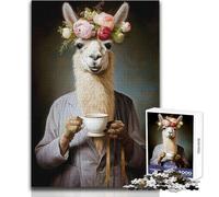 Puzzle per adulti 1000 pezzi Lady Llama Coffee Rilassante Tempo libero Preciso Interblocco Precisione Giocattolo Dimensioni 38x26cm