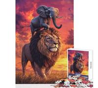 Puzzle per adulti 1000 pezzi Leone Elefante Tramonto Giocattolo educativo Regalo per compleanni Giochi rilassanti Ogni pezzo è unico - Dimensioni 38x26cm