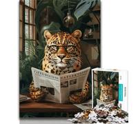 Puzzle per adulti 1000 pezzi Leopardo che legge il giornale Puzzle per adolescenti regalo divertente e attività per la casa giocattolo per i giorni di pioggia 75x50cm