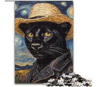 Puzzle per adulti 1000 pezzi "Leopardo nero di Van Gogh" in legno, idea regalo per le feste, opera d'arte umoristica, opera d'arte dettagliata 50x75cm, festa di compleanno per uomini e donne