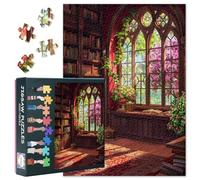 Puzzle per adulti, 1000 pezzi, libreria - Puzzles Fantasia Arte, 70 x 50 cm, design biblioteca, puzzle difficile da impegnare, gioco di famiglia, per uomini e donne, decorazione per la casa (fiori