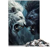 Puzzle per adulti 1000 pezzi lotta di leoni bianchi e neri impegnativi gioco regali 26 x 38 cm uniche idee regalo di compleanno e di compleanno