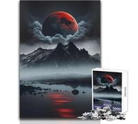 Puzzle per adulti 1000 pezzi Luna rossa sul lago di montagna Giocattolo Gioco intellettuale Decorazione artistica per la casa Regalo per compleanni Dimensioni 38x52cm