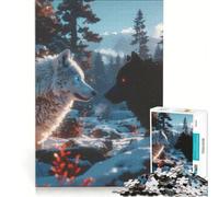 Puzzle per adulti 1000 pezzi Lupi bianchi e neri in inverno gioco interattivo per divertimento in famiglia per rafforzare l'amore tra le coppie 38x26cm