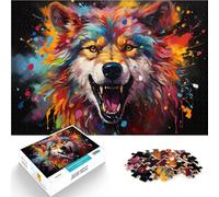 Puzzle per adulti 1000 pezzi lupo arrabbiato puzzle di gioco stimolanti 50x70cm con poster coordinato e foglio di domande per adolescenti da 14 anni e più