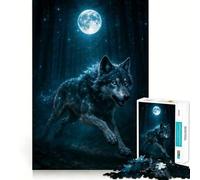 Puzzle per adulti 1000 pezzi Lupo celeste che corre al chiaro di luna in una foresta stellata Gioco creativo di alta qualità Giocattolo per il tempo libero Divertimento natalizio Decorazione artistica