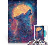 Puzzle per adulti 1000 pezzi Lupo che ulula alla Luna Cosmica Fatto di carta,Adatto a persone dai 14 anni in su Giocattoli fai da te regali per amici e familiari。misurare:26x38cm