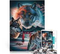 Puzzle per adulti 1000 pezzi Lupo nel Giappone cosmico Fatto di legno，da 14 anni in su apprendimento educativo Un'opera d'arte。misurare：50x75cm/19.68x29.52pollice