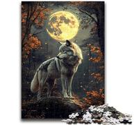 Puzzle per adulti 1000 pezzi Lupo sotto la luna, antistress, sfida difficile, decorazioni e regali unici per la casa, 26x38cm