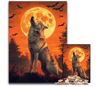 Puzzle per adulti 1000 pezzi Lupo sotto la luna Puzzle in legno Ideale per divertimento in famiglia, relax e regali per le feste 50X75CM