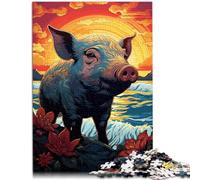 Puzzle per adulti, 1000 pezzi, maiale e tramonto al mare, gioco di famiglia per adulti e 26 x 38 cm, ottimo regalo per tutta la famiglia, adolescenti dai 14 anni in su
