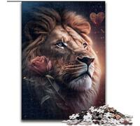 Puzzle per adulti 1000 pezzi Majestic Lion Rose in legno regalo perfetto per genitori amanti amici - età 14+ 50x75cm festa di compleanno per uomini e donne