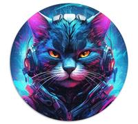 Puzzle per adulti, 1000 pezzi, modello Tech Cat, puzzle rotondi di carta, attività di legame familiare, feste e compleanni 67,5x67,5 cm