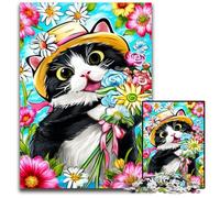Puzzle per adulti 1000 pezzi, motivo: fiore e gatto, puzzle in legno, antistress, per trascorrere il tempo in casa, un'opera d'arte per bambini dai 14 anni in su, 50x75cm