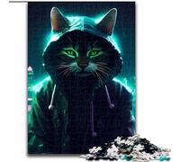 Puzzle per adulti, 1000 pezzi, motivo: gatto al neon, in legno, rompicapo stimolante per adolescenti, divertente serata di giochi in famiglia, 1000 pezzi(50x75cm)