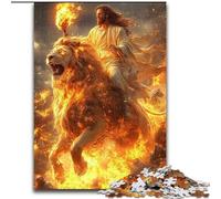 Puzzle per adulti, 1000 pezzi, motivo: leone in fiamme, rompicapo impegnativo per adolescenti, perfetto come decorazione per la casa o come regalo, 26x38cm