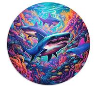 Puzzle per adulti 1000 pezzi, motivo: squalo, animali, puzzle rotondo 1000 pezzi, per serate di giochi in famiglia, decorazioni per la casa e regalo per allenare la mente (67,5x67,5cm)