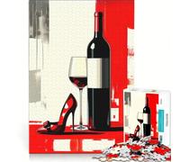 Puzzle per adulti 1000 pezzi Natura morta con vino scarpa e bicchiere giocattolo educativo ideale per passare il tempo durante le vacanze regalo di Natale o compleanno 38x26cm