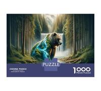 Puzzle Per Adulti 1000 Pezzi Nature's Majesty Forest Bear Waterfall Puzzle Per Adulti Gioco Per Famiglie Decorazione Da Parete Gioco Stimolante Regali 70x50cm/1000pcs