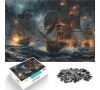 puzzle per adulti 1000 pezzi Nave pirata in battaglia Fatto di legno，Adatto a partire dai 14 anni Migliorare la memoria Regali unici per compleanno e Natale。misurare：50x75cm/19.68x29.52pollice