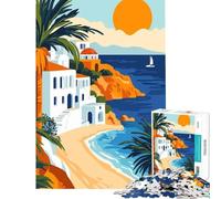 Puzzle per adulti 1000 pezzi Navigazione tranquilla lungo la costa del Mediterraneo Illustrazione artistica minimalista di viaggio (Sfida di intelligenza cerebrale Giocattoli che creano dipendenza