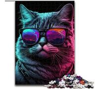 Puzzle per adulti 1000 pezzi Neon Nights Cat Puzzle in legno, giocattoli regalo educativi intellettuali decompressivi divertenti gioco per famiglie 1000 pezzi(50x75cm)