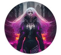 Puzzle per adulti 1000 pezzi Neon Warrior Puzzle rotondi in cartone Regalo perfetto per la festa della mamma, compleanni, Natale 67,5x67,5 cm