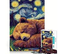 Puzzle per adulti 1000 pezzi Orso che dorme sotto una notte stellata Ritagli precisi Gioco creativo Giocattolo Relax Tempo di gioco Scena di Natale Arte (38x52cm)