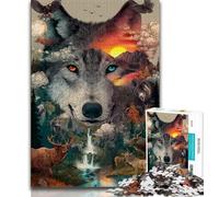 Puzzle per adulti 1000 pezzi Paesaggio con lupo nella foresta, aiuta il cervello a esercitare giocattoli avvincenti per coltivare la pazienza Decorazione perfetta 38x26cm