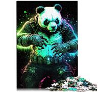 Puzzle per adulti, 1000 pezzi, panda neon, decorazione per la casa, giocattolo puzzle, 26 x 38 cm, con poster coordinato e foglio quiz per 14 anni