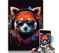 Puzzle per adulti 1000 pezzi Panda rosso con cuffie Puzzle per adolescenti antistress Vacanza ammazza tempo Lista dei desideri con Babbo Natale 26x38cm