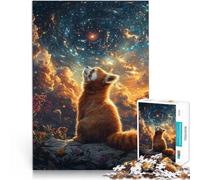 Puzzle per adulti 1000 pezzi “Panda rosso e cielo stellato cosmico” Fatto di legno，da 14 anni in su per il gioco educativo sfida giocattolo Lista dei desideri con Babbo Natale。misurare：50x75cm