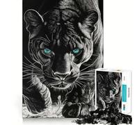 Puzzle per adulti 1000 pezzi Pantera Nera con Occhi Blu Ritagli Precisi Divertimento,Gioco di Costruzione Concentrazione,Tempo Libero Divertimento,Gioco Artistico per Compleanno 38x26cm