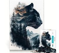 Puzzle per adulti 1000 pezzi Pantera Nera Montagna Doppia Esposizione Gioco di precisione,Gioco divertente che stimola la mente,Momento di relax,Arte per il tempo libero natalizio 38x26cm