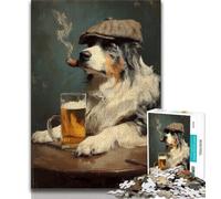 Puzzle per adulti 1000 pezzi Pastore australiano che fuma puzzle da 1000 pezzi per ammazzare il tempo durante le vacanze con poster abbinato e foglio di quiz 26x38cm