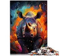 Puzzle per adulti, 1000 pezzi, pittura a colori rinoceronte, gioco a quiz 26 x 38 cm, intera famiglia per 14 anni