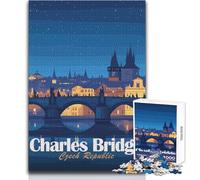 Puzzle per adulti 1000 pezzi Ponte Carlo, Repubblica Ceca di notte Giocattoli Giochi educativi Difficile Regalo Compleanno Dimensioni 38x26cm